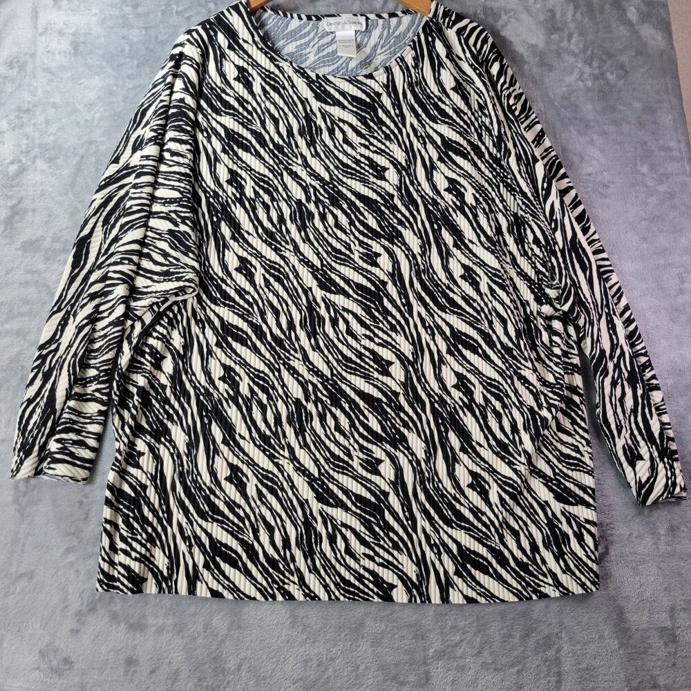 Drapers and Damons Womens 1X Zebra Print‎ Textured Long Sleeve Top Black White